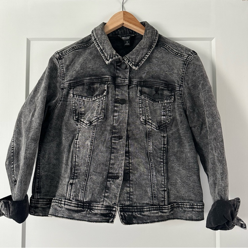 Vera Wang Distressed Black Denim Jacket